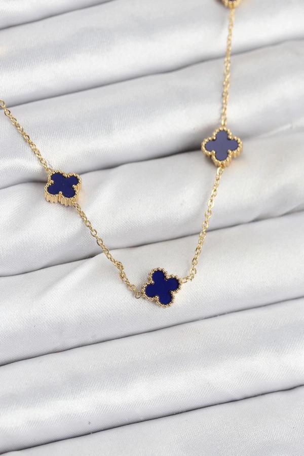 BFS 316L Çelik Zincir Gold Renk Lacivert Baby Boy Yonca Kadın Kolye - Image 1