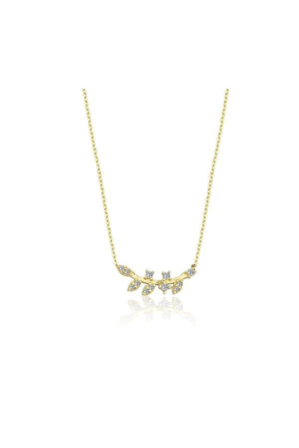 Altın Kolye - Pırlanta (Swarovski) Taşlı Yapraklı Dal 14 Ayar Altın Kolye - Image 1