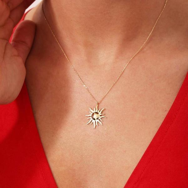 Altın Kolye - Güneş Altın Kolye-Enerji Kolyesi 14 Ayar Altın -Hediye Altın Kolye-Tasarım Kolye Altın - Image 1