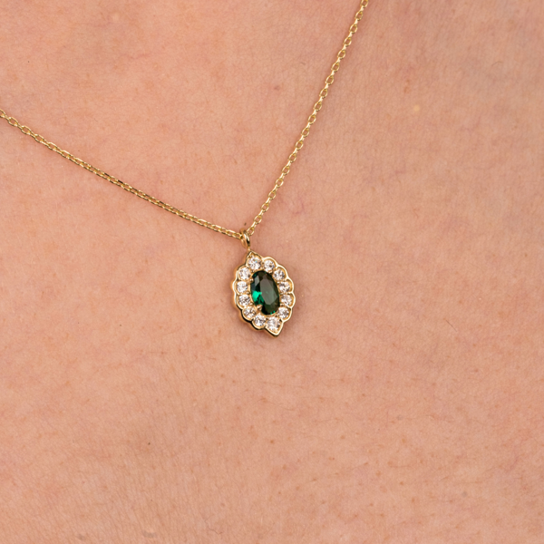 Altın Kolye - Zümrüt Oval Taşlı 14 Ayar Altın Kolye - Image 1
