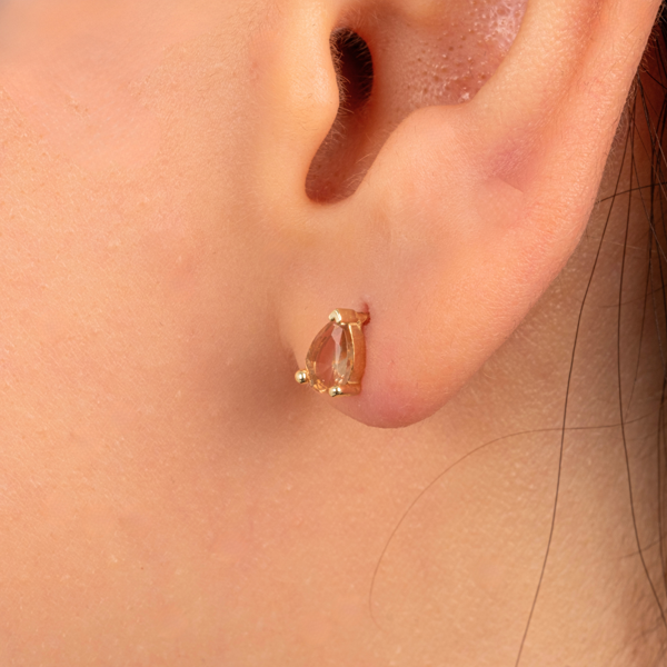 Altın Küpe - 14 Ayar Altın Damla Desenli Zultanit Taşlı Küpe - Image 1