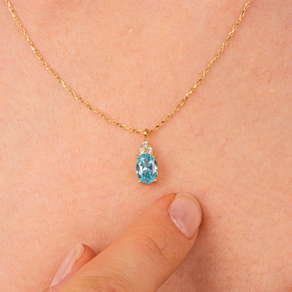 Altın Kolye - Blue Topaz Oval Taşlı 14 Ayar Altın Kolye - Image 1