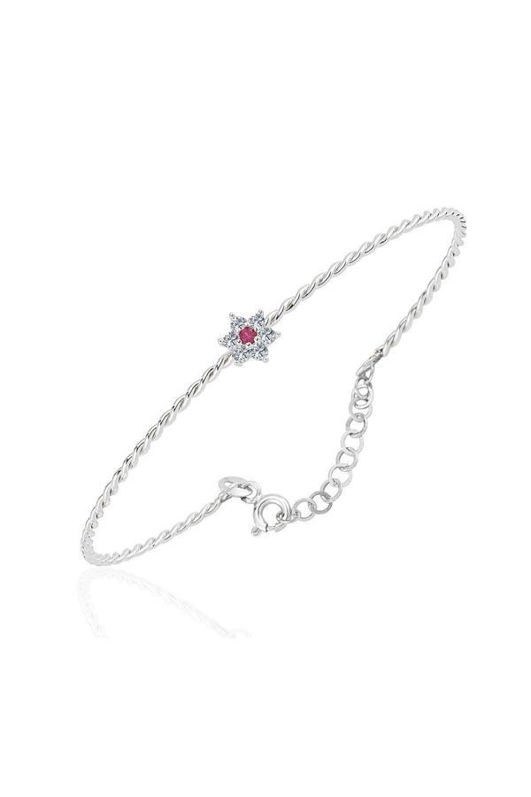 Altın Bilezik - Ortası Yakut Taşlı Çiçek 14 Ayar Altın Bilezik - Image 1