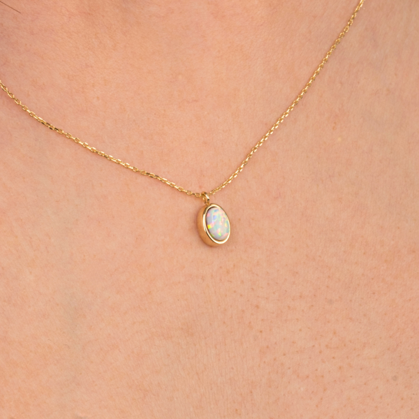 Altın Kolye - Opal Oval Taşlı 14 Ayar Altın Kolye - Image 1
