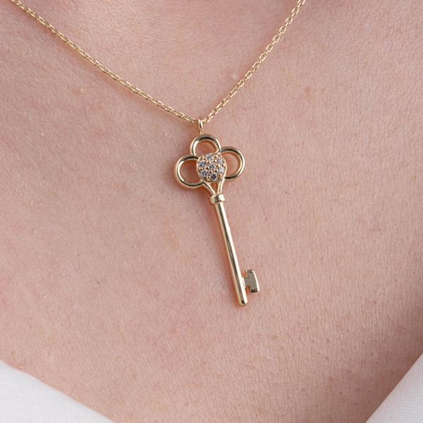 Altın Kolye - Taşlı Büyük Aşk Anahtar Figürlü 14 Ayar Altın Kolye - Image 1