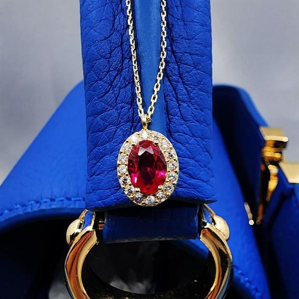 Altın Kolye - Lal Taşlı Vintage 14 Ayar Altın Kolye-Lal Taşlı Divarane Taşlı Hediye Şans Altın Kolye - Image 1