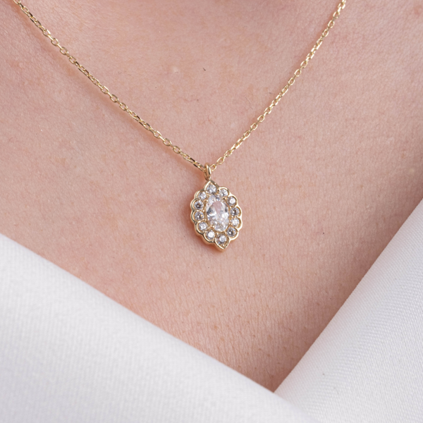 Altın Kolye - Oval Signity (Zirkon) Taşlı Modern Tasarım 14 Ayar Altın Kolye - Image 1