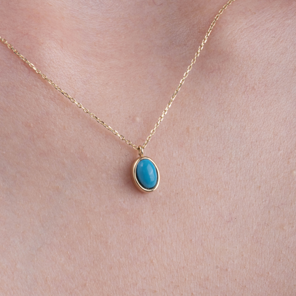 Altın Kolye - Bombeli Turkuaz (Firuze) Taşlı Sade Minimal Tasarım 14 Ayar Altın Kolye - Image 1