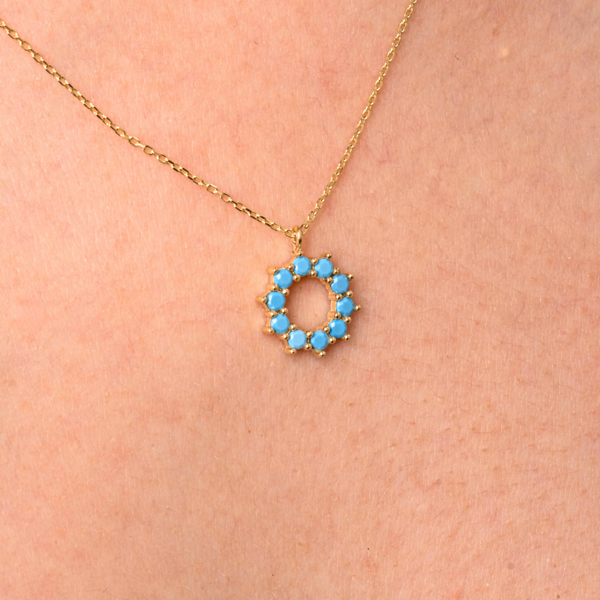 Altın Kolye - Yuvarlak Firuze (Turkuaz) Taşlı 14 Ayar Altın Kolye - Image 1