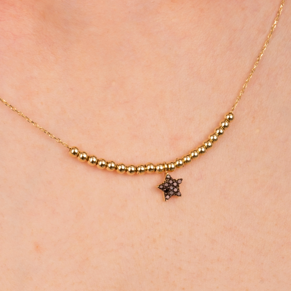 Altın Kolye - Yıldız Tasarım Onyx Taşlı Top Top 14 Ayar Altın Kolye - Image 1