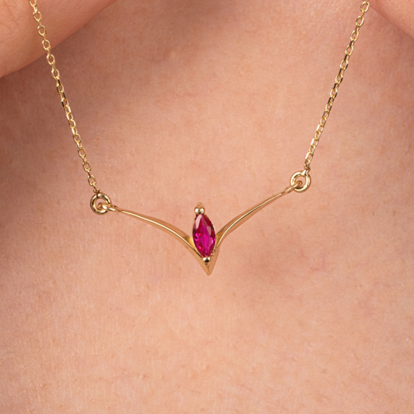 Altın Kolye - Ruby Taşlı Tasarım 14 Ayar Altın Kolye - Image 1