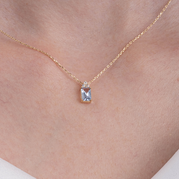 Altın Kolye - Baget Tasarım London Blue Topaz Taşlı Şık Tarz 14 Ayar Altın Kolye - Image 1