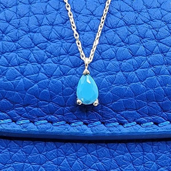 Altın Kolye - 0.25 Karat Firuze (Turkuaz) Pırlanta Montürü Nano Has Taşlı Hediye 14 Ayar Altın Kolye - Image 1