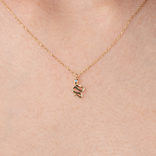 Altın Kolye - Firuze Taşlı Yılan Tasarım 14 Ayar Altın Kolye - Image 1