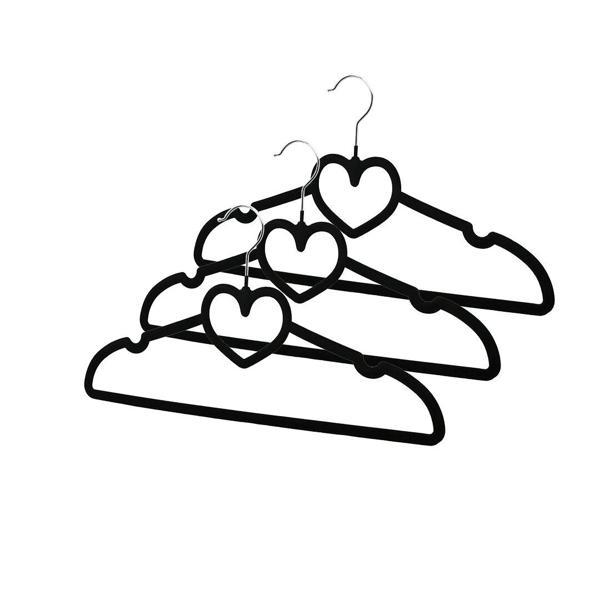 3PCS SİYAH KADİFE KAPLI - KALPLİ PLASTİK ASKI METAL UÇLU (5365) - Image 1