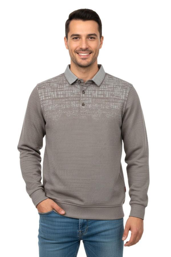 Erkek Gömlek Yaka Jakarlı Regular Fit Sweatshirt BGL-ST04958 - Image 1