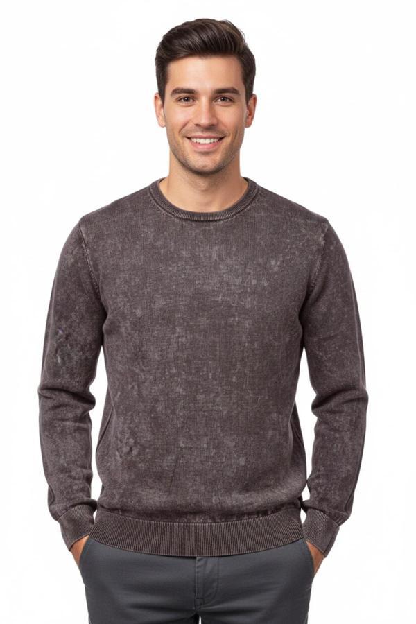 Erkek Spor Sıfır Yaka Taşlama Yıkamalı Regular Fit Kazak BGL-ST04952 - Image 1