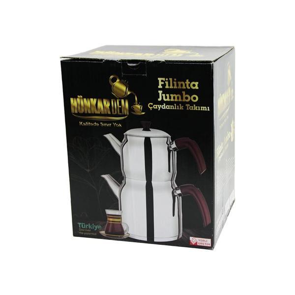 FİLİNTA JUMBO BOY ÇELİK ÇAYDANLIK SETİ ÇİFT KAPAKLI RENKLİ BAKALİT KULP ÜST DEMLİK: 2LT - ALT SULUK: - Image 1