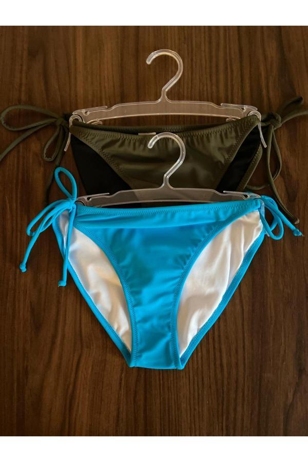 2 RENK 1 PAKET HAKİ-AÇIK MAVİ İNCE İP BAĞCIKLI BİKİNİ ALTI - Image 1