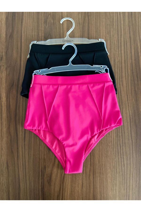2 Renk 1 paket Siyah -Pembe Yüksek Bel Bikini Altı - Image 1
