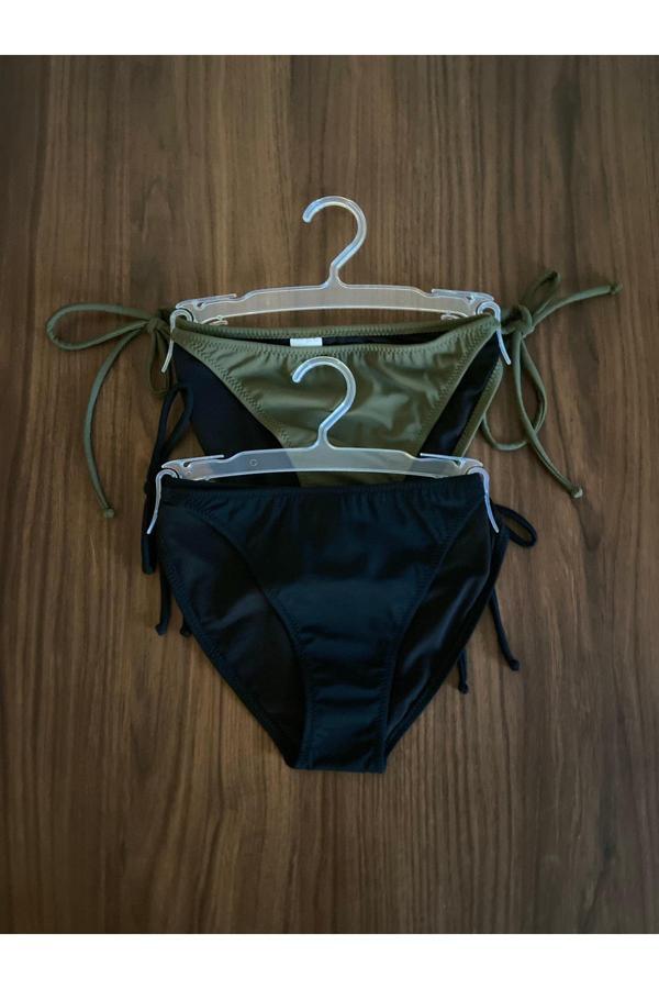 2 RENK 1 PAKET Haki -Siyah İnce İp Bağcıklı Bikini Altı - Image 1