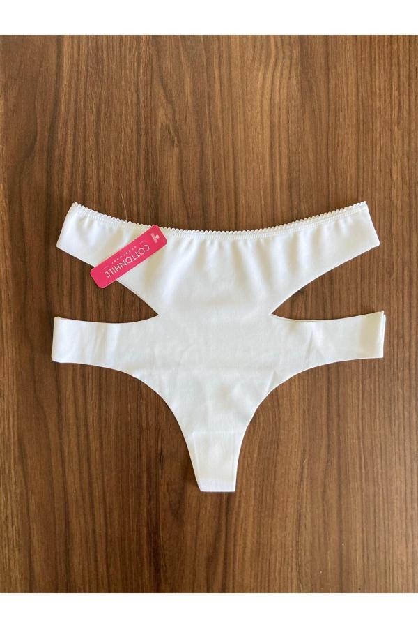 Beyaz Yüksek Bel Lazer Kesim Kadın Tanga Külot - Image 1