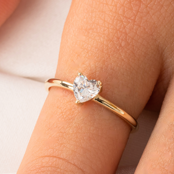 0,60 CT Pırlanta(Signty)Kalp Tektaş Evlilik Teklifi Gümüş Yüzük-Pırlanta Kalp Tektaş Gümüş Yüzük - Image 1