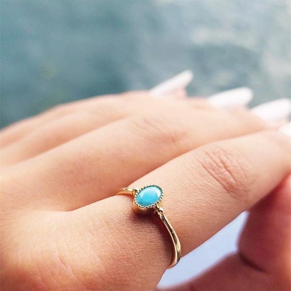 0.35 Karat Firuze Taşlı Güverseli Tektaş 925 Ayar Gümüş Yüzük - Image 1
