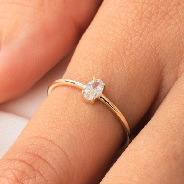 0.50CT Oval Sade Minimal Pırlanta(Signty Taşlı)Tasarım Gümüş Tektaş-Pırlanta Oval Gümüş Tektaş Yüzük - Image 1