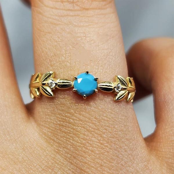 Başak Tasarım Firuze Taşlı Tek Taş 925 Ayar Gümüş Yüzük - Image 1