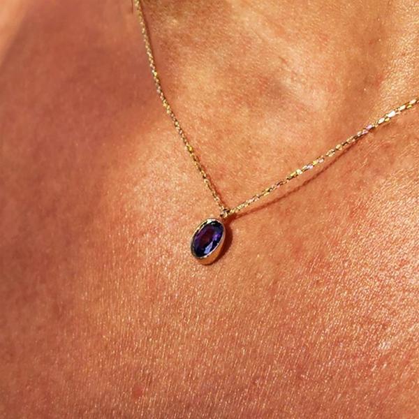 Gümüş Kolye - 0.50 Karat Ametist Taşlı Minimal Tasarım 925 Ayar Gümüş Doğal Taşlı Kolye - Hediyelik  - Image 1