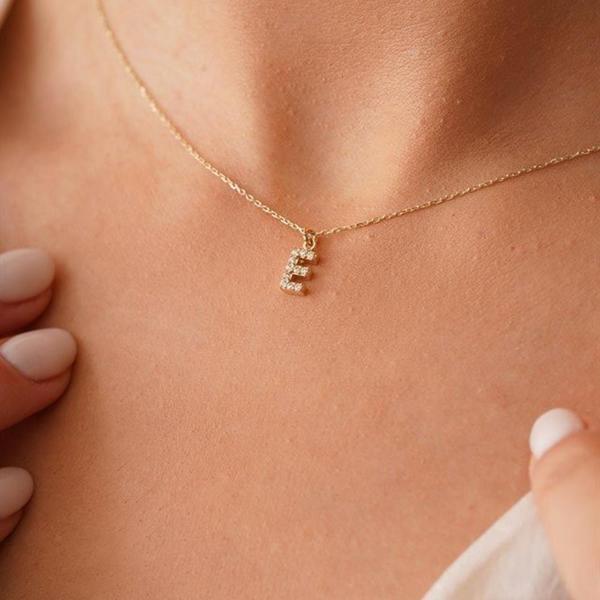 Gümüş Kolye - 925 Ayar Gümüş Harf Kolye - 0.18 Ct Harf Swarovski Taşlı Kolye - Hediyelik Gümüş Kolye - Image 1