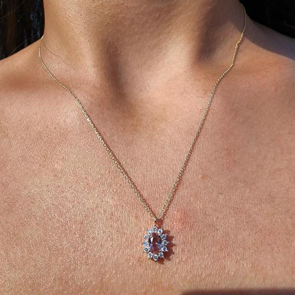 Gümüş Kolye - 0.95 CT Zultanit 0.25 CT Pırlanta(Signity)Taşlı Anturajlı Vintage 925 Ayar Gümüş Kolye - Image 1