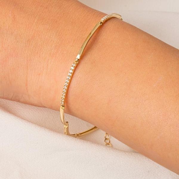 Gümüş Bileklik - Sıra Taşlı Modern Tasarım Şık 925 Ayar Gümüş Bileklik - Image 1