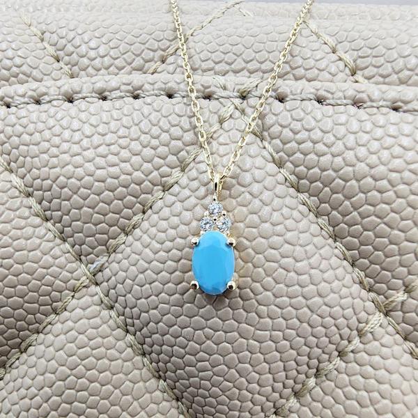 Gümüş Kolye - 1.10 Karat Firuze (Turkuaz) Oval Taşlı 925 Ayar Gümüş Kolye - Hediyelik Gümüş Kolye - Image 1