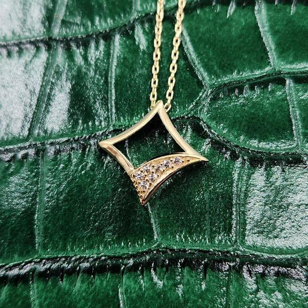 Gümüş Kolye - Karo Tasarım Taşlı 925 Ayar Gümüş Kolye-Geometrik Modern Tasarımlı Hediye Gümüş Kolye - Image 1