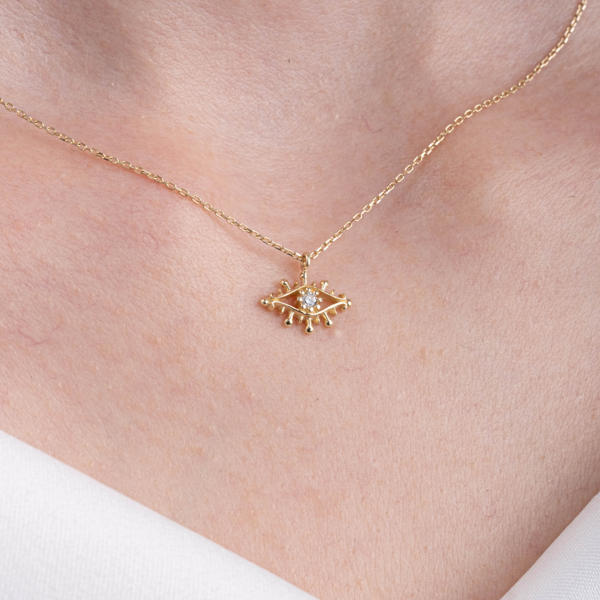 Gümüş Kolye - Pırlanta Möntürü (Signity Swarovski) Taşlı Minimal Göz Tasarım 925 Ayar Gümüş Kolye - Image 1