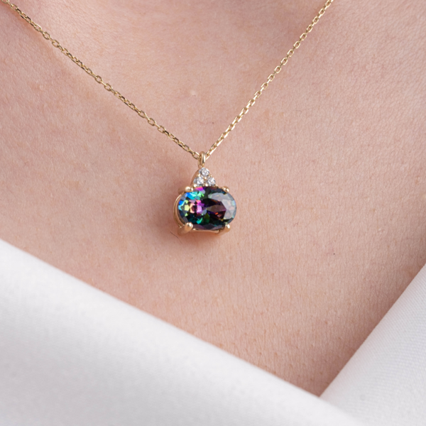 Gümüş Kolye - 1.15 Karat Mistik Topaz Taşlı Zirkon Taşlı Sade Modern Tasarım 925  Ayar Gümüş Kolye - Image 1