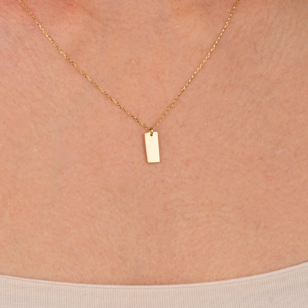 Gümüş Kolye - Harf Yazılabilir Dikdörtgen Plaka 925 Ayar Gümüş Kolye - Image 1