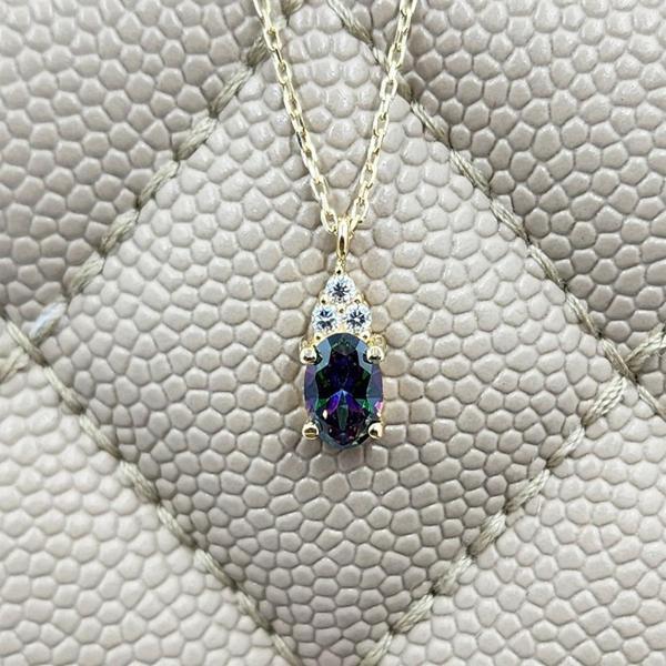 Gümüş Kolye - 1.30 Ct Mistik Topaz  Oval Taşlı Has Taşlı Gümüş Kolye -Hediyelik 925 Ayar Gümüş Kolye - Image 1