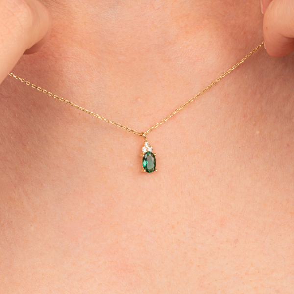 Gümüş Kolye - Zümrüt Oval Taşlı 925 Ayar Gümüş Kolye - Image 1
