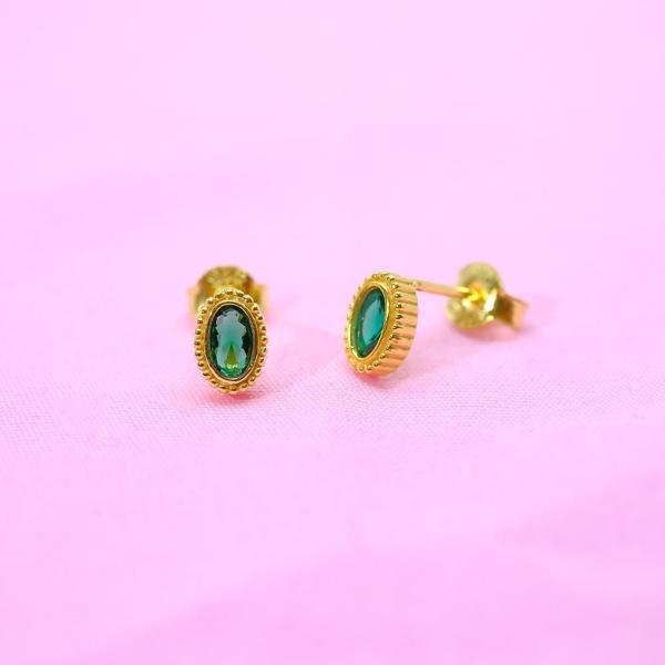 Gümüş Küpe - Kadın 0.50 Karat Zümrüt Taşlı Sade Minimal Tasarım 925 Ayar Gümüş Küpe - Image 1