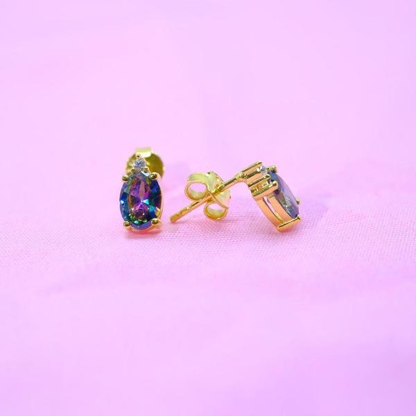 Gümüş Küpe - 1.10 Karat Mistik Topaz Oval Taşlı 925 Ayar Gümüş Küpe - Image 1