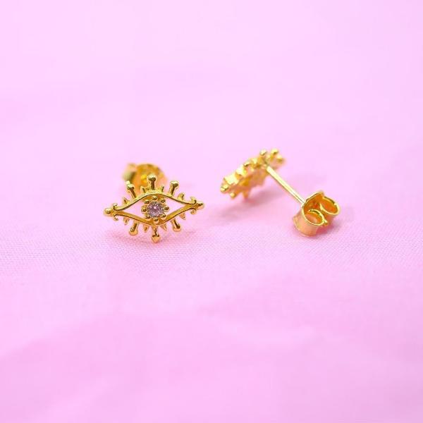 Gümüş Küpe - Kadın Minimal Zirkon Taşlı Göz Tasarım 925 Ayar Gümüş Küpe - Image 1