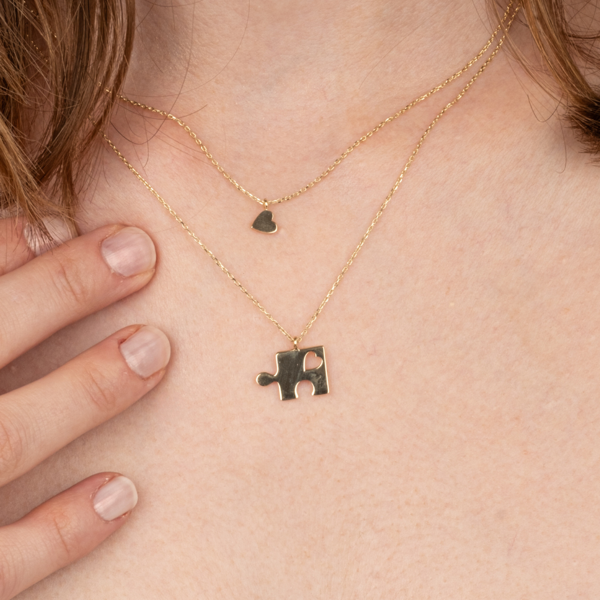 Gümüş Kolye - Kalpli Puzzle 925 Ayar Gümüş Kolye - Image 1