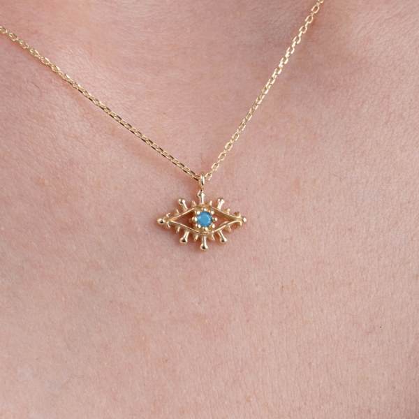 Gümüş Kolye - Firuze Taşlı Göz Tasarım 925 Ayar Gümüş Kolye-Minimal Göz Şık Tasarım Gümüş Kolye - Image 1