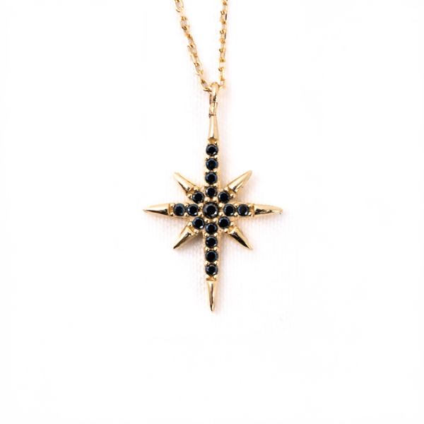 Gümüş Kolye - Oniks (Siyah) Taşlı Polaris Kutup Yıldızı 925 Ayar Gümüş Kolye - Image 1