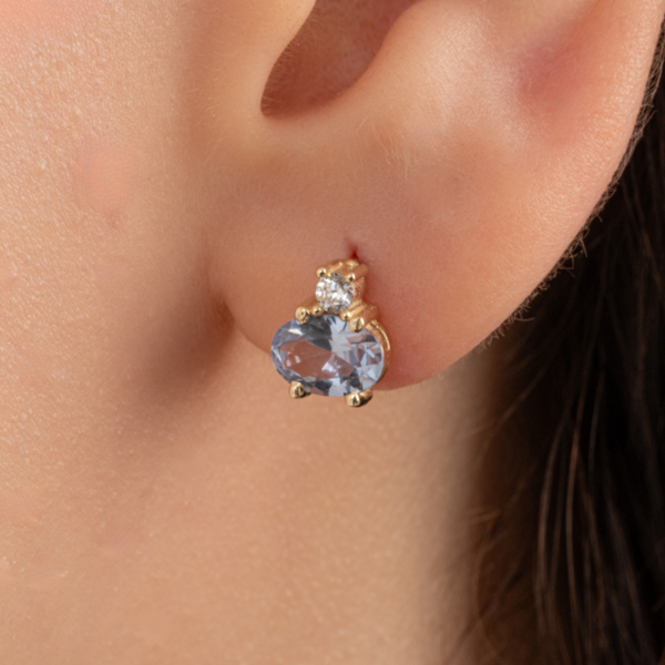 Gümüş Küpe - 925 Ayar Gümüş Oval Blue Topaz Taşlı Tektaş Küpe - Image 1