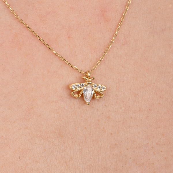 Gümüş Kolye - Oval Zirkon Taşlı Arı 925 Ayar Gümüş Kolye - Image 1