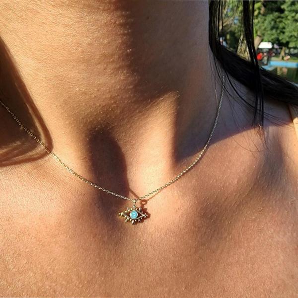 Gümüş Kolye - Tasarım Kirpik Nazar Boncuğu Firuze Mineli Göz Tasarım925 Ayar Gümüş Kolye Gümüş Kolye - Image 1